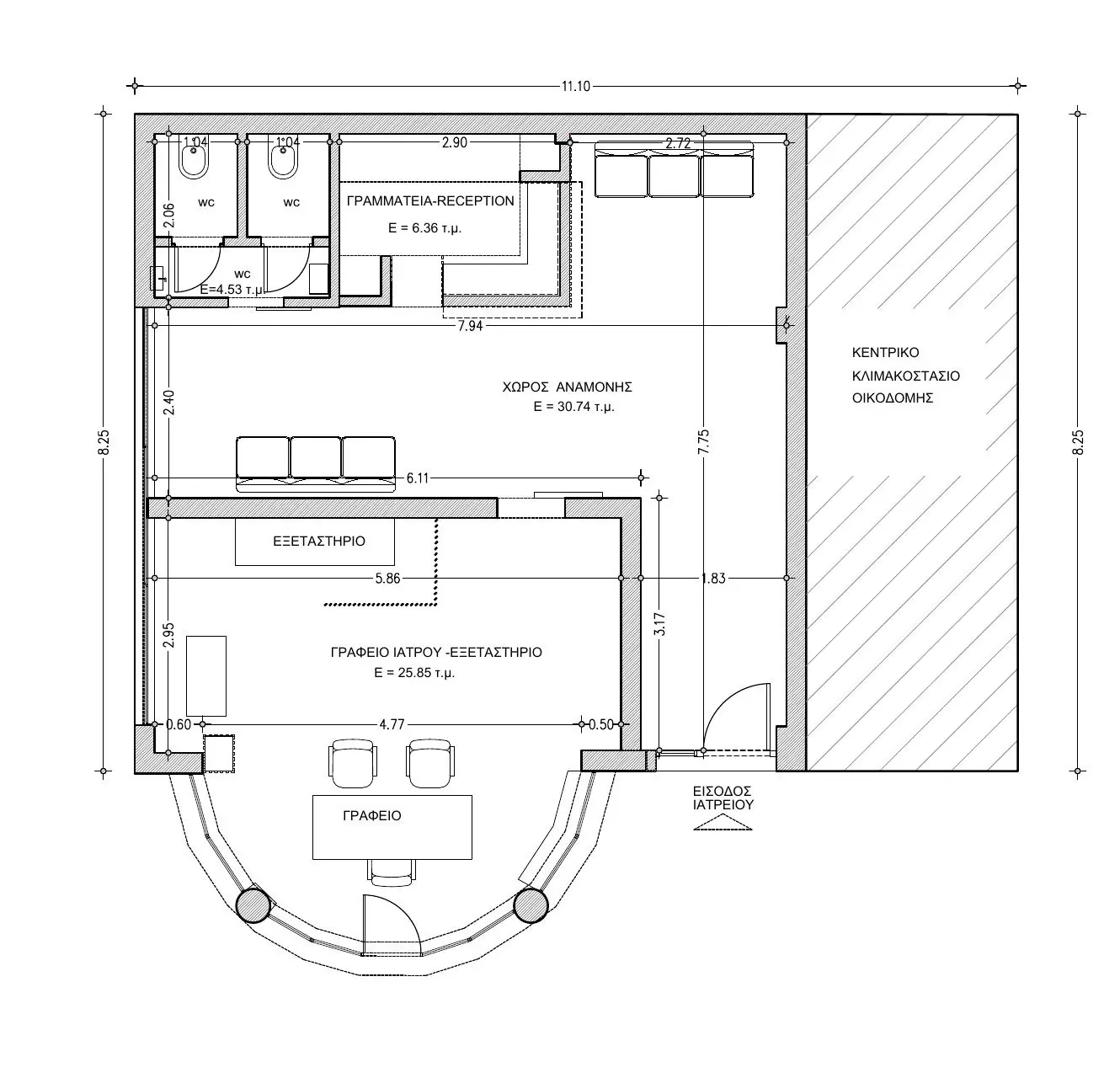 Architectural floor plan for the orthopedic clinic in Gerakas